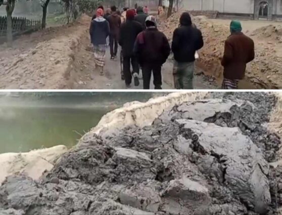 ঠাকুরগাঁও হরিপূরে বালুর পরিবর্তে কাঁদা দিয়ে নয় শো মিটার রাস্তা পাকা করণ