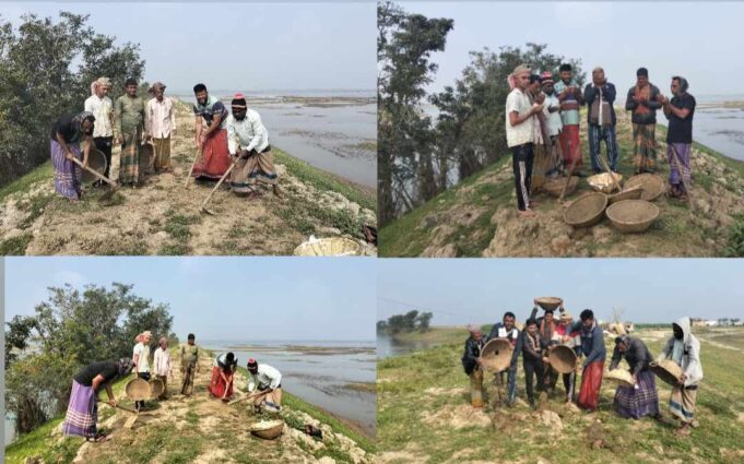 সুনামগঞ্জের তাহিরপুরে ফসল রক্ষা বাঁধ নির্মাণ কাজের উদ্বোধন