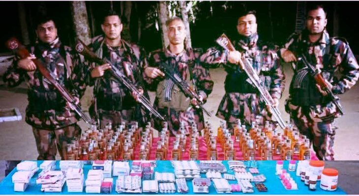 মহেশপুরে ফেনসিডিল,মদ,ভারতীয় ঔষধ উদ্ধার,সীমান্ত আটক-৬ জন