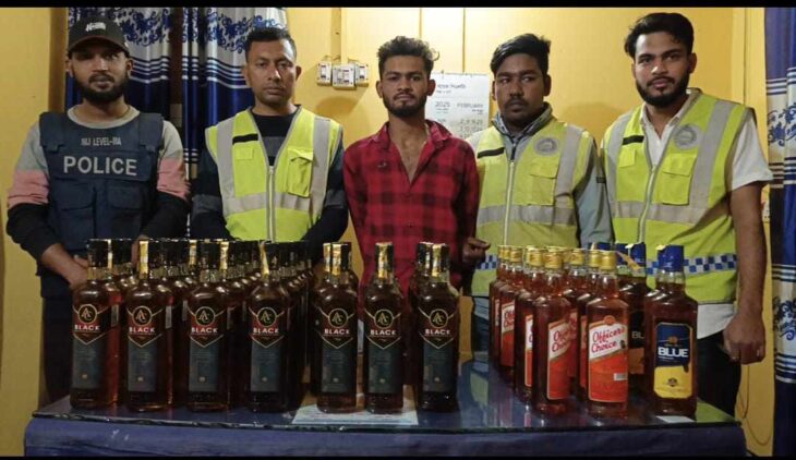 তাহিরপুরে লক্ষাধিক টাকার ভারতীয় মদসহ ব্যবসায়ী আটক