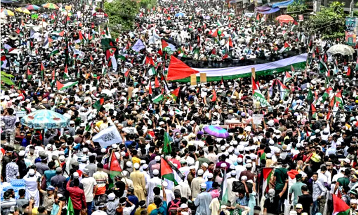 ঢাকার সোহরাওয়ার্দী উদ্যানে মার্চ ফর গাজা কর্মসূচি থেকে কী বার্তা দেওয়া হলো?